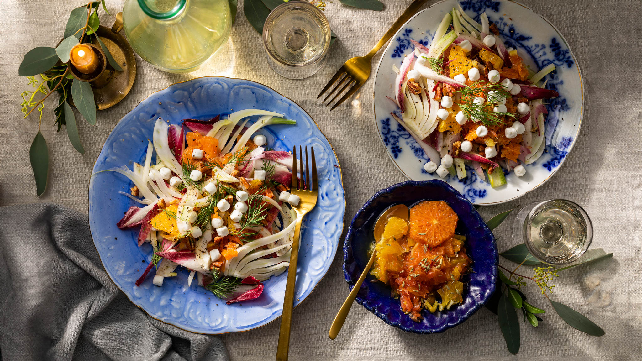 Voorjaars geitenkaassalade met gestoofd citrusfruit